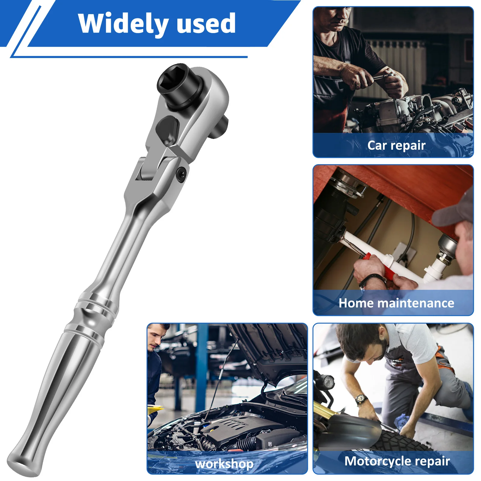 Ratchet Handle Chrome Vanadium Steel 2 in 1 Multifunctional Flex Head Ratchet Wrench 1/4inch Drive Ratchet and Bit Driver Tool