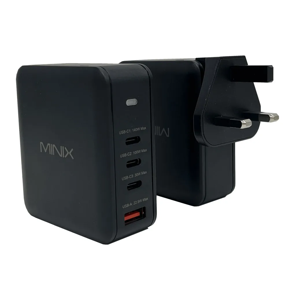 MINIX P165 4 Port GaN Wall Charger 165W Turbo, with 3 USB-C ports + 1 x USB-A, Fast Charging for laptop, tablet, Smartphone