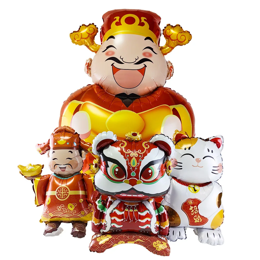 Chinese New Year Theme Standing Balloons Lion Dance God of Wealth Lucky Cat Mascot Spring Festival Supplies Kids Favor Gifts