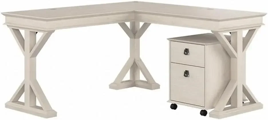 60W L Shaped Desk with Drawers in Linen White Oak - Engineered Wood