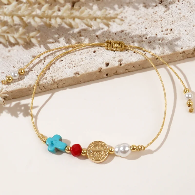 التصميم الأصلي: سوار كريستال متقاطع من الخرز النحاسي الصيفي مصنوع يدويًا من العلامة التجارية النسائية المضادة لللؤلؤ #3