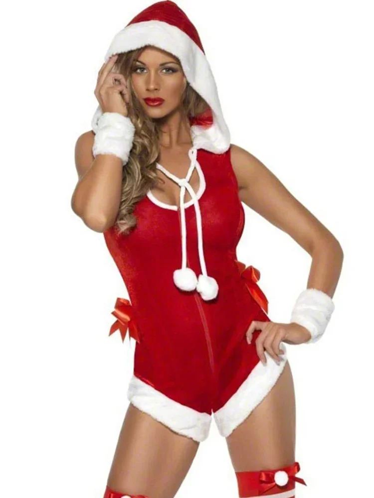 Women Santa Costume Slim Fit Sexy Christmas Bodysuit Costumes Santa Claus Cosplay Christmas Party Fancy Dress