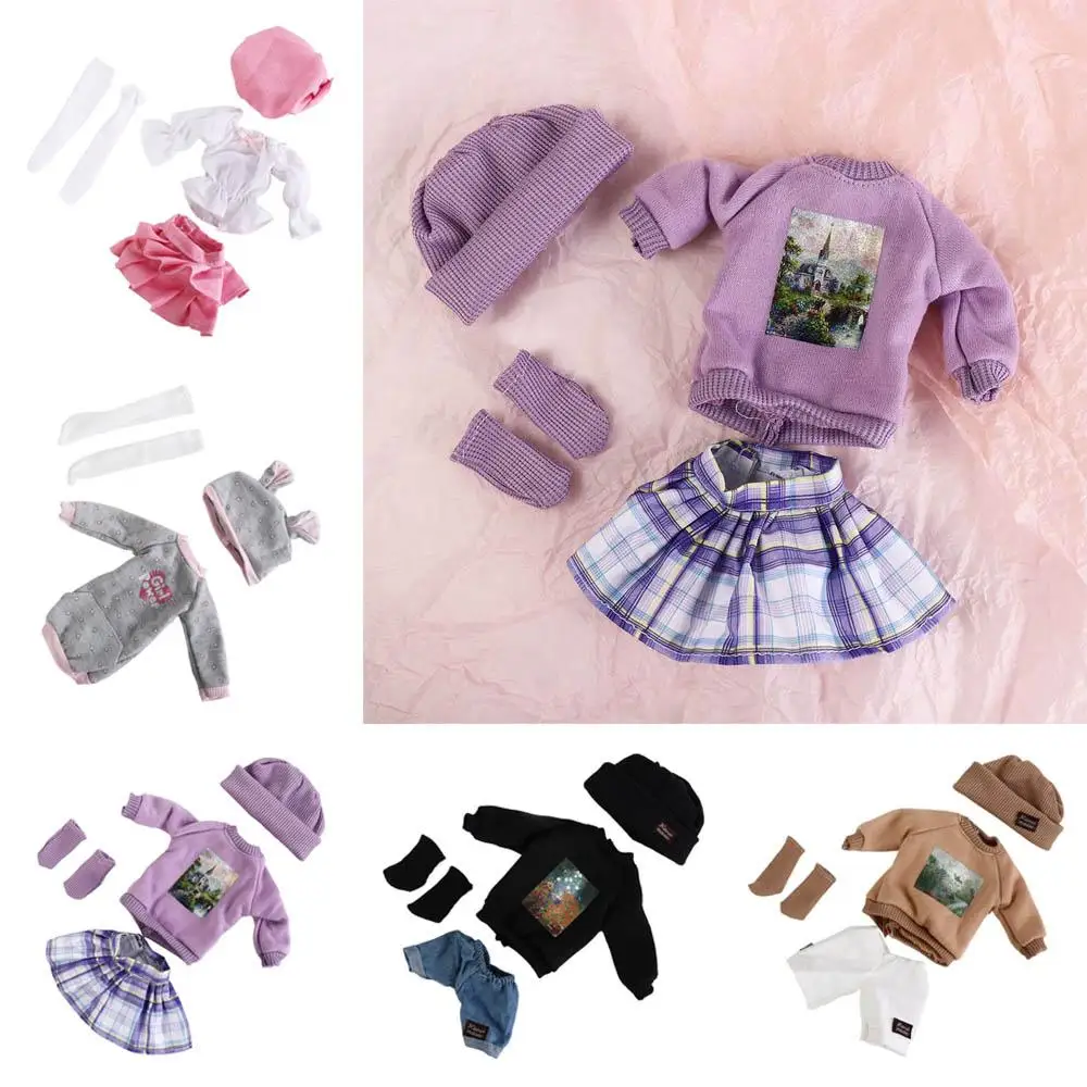 Diy Mode Prinses Poppenkleertjes Broeken Hoed Casual Kleding Set Schattige Pop Pluche Jas en Rok 32cm Poppenkleertjes