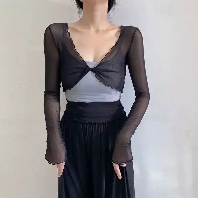 Professional Ballet Practice Mesh Top Women's Lightweight Long Sleeve Dancewear for Yoga Stage Performance Cardigan Women 2025