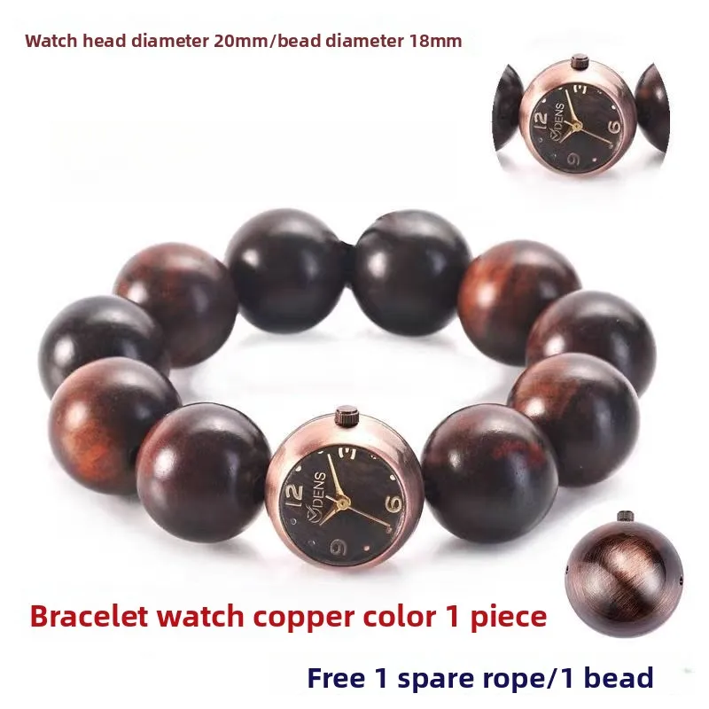 ساعات من خشب الصندل والخشب الأحمر، ساعة بسوار للأزواج مقاومة للماء مكونة من 12 خرزة - ساعة يد بسلسلة مطرزة