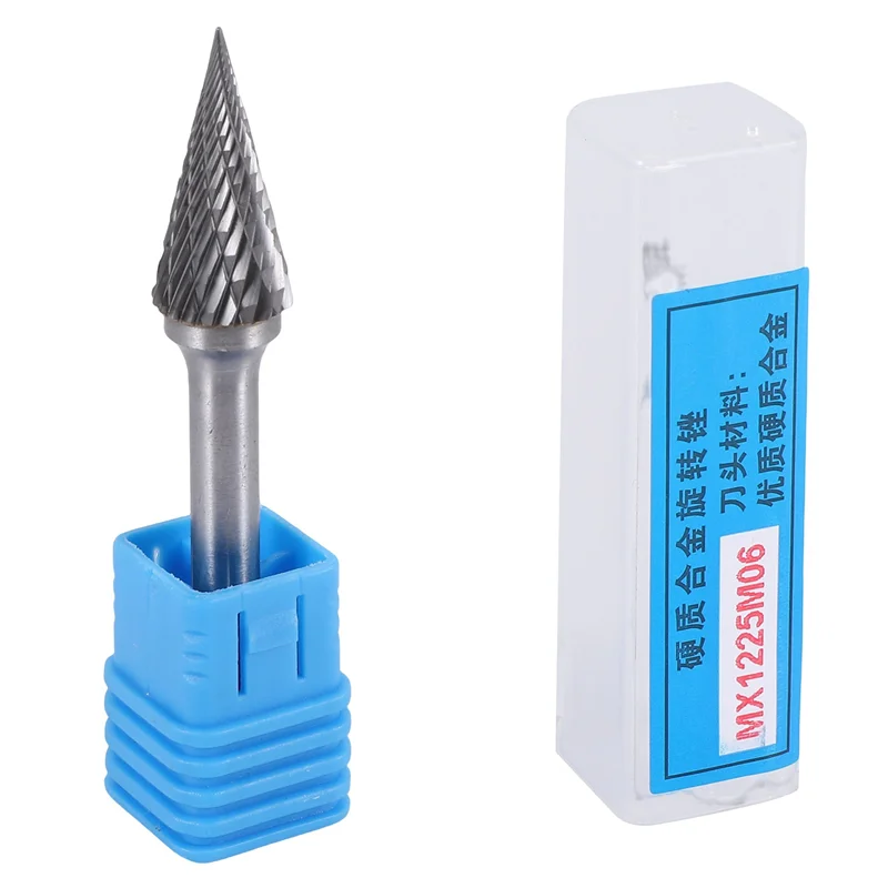 AC88-2X Tungsten Carbide Burr Pointed Cone Shape Double Cut Rotary Burrs File 70X12mm With 1/4 Inch Shank Dia