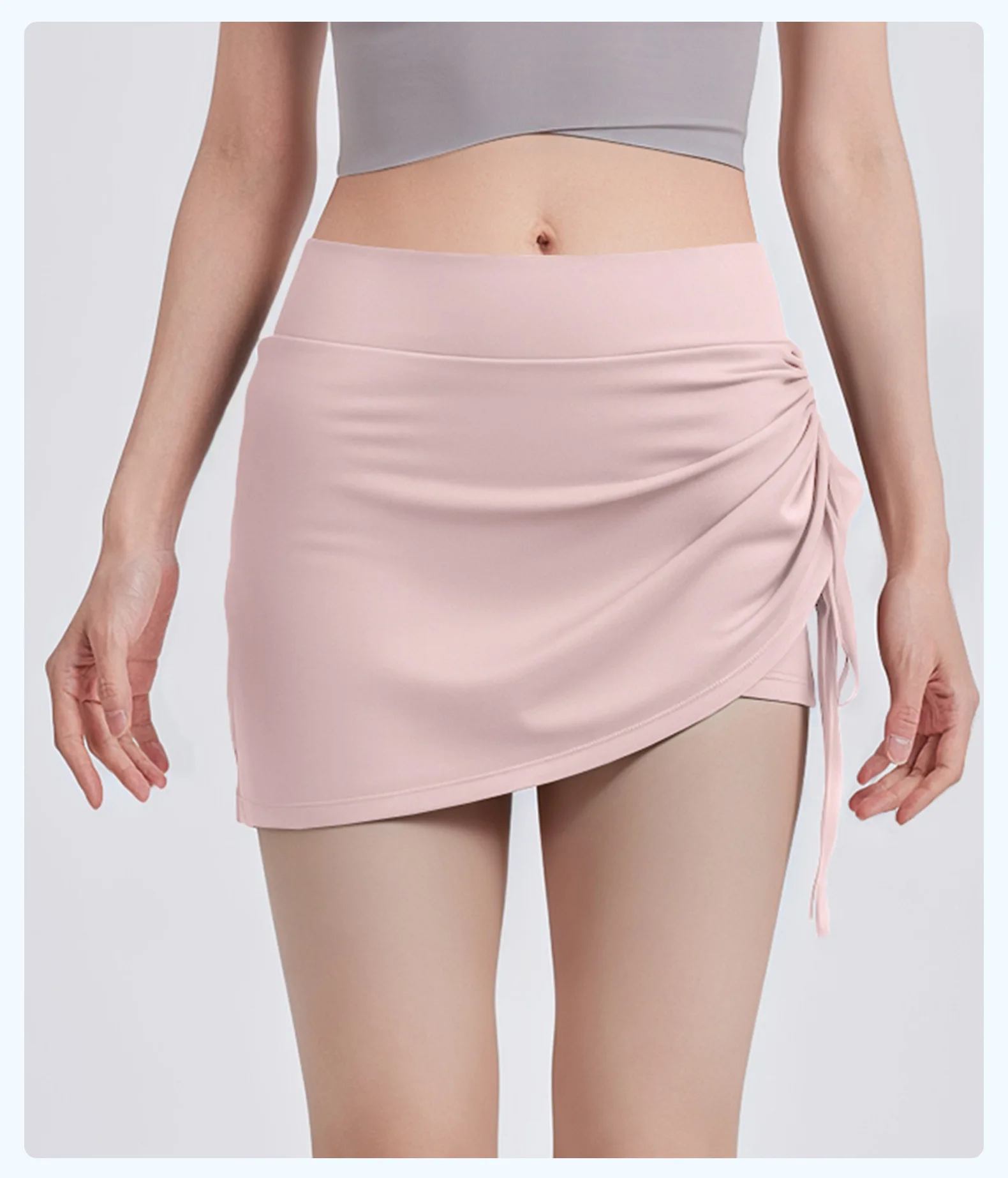 Hochgeschnittene, hüftbedeckende, zweiteilige Sport-Fitnesshose mit Rockoptik, schnelltrocknend, für Lauftraining, große Größen, Yoga-Shorts für den Sommer – Detail 10