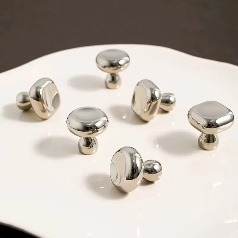 Square Shape Kitchen Cabinet Pulls Solid PVD Nickel Silver Brass Handles Bedroom Wardrobe Drawer Knobs Furniture Handle