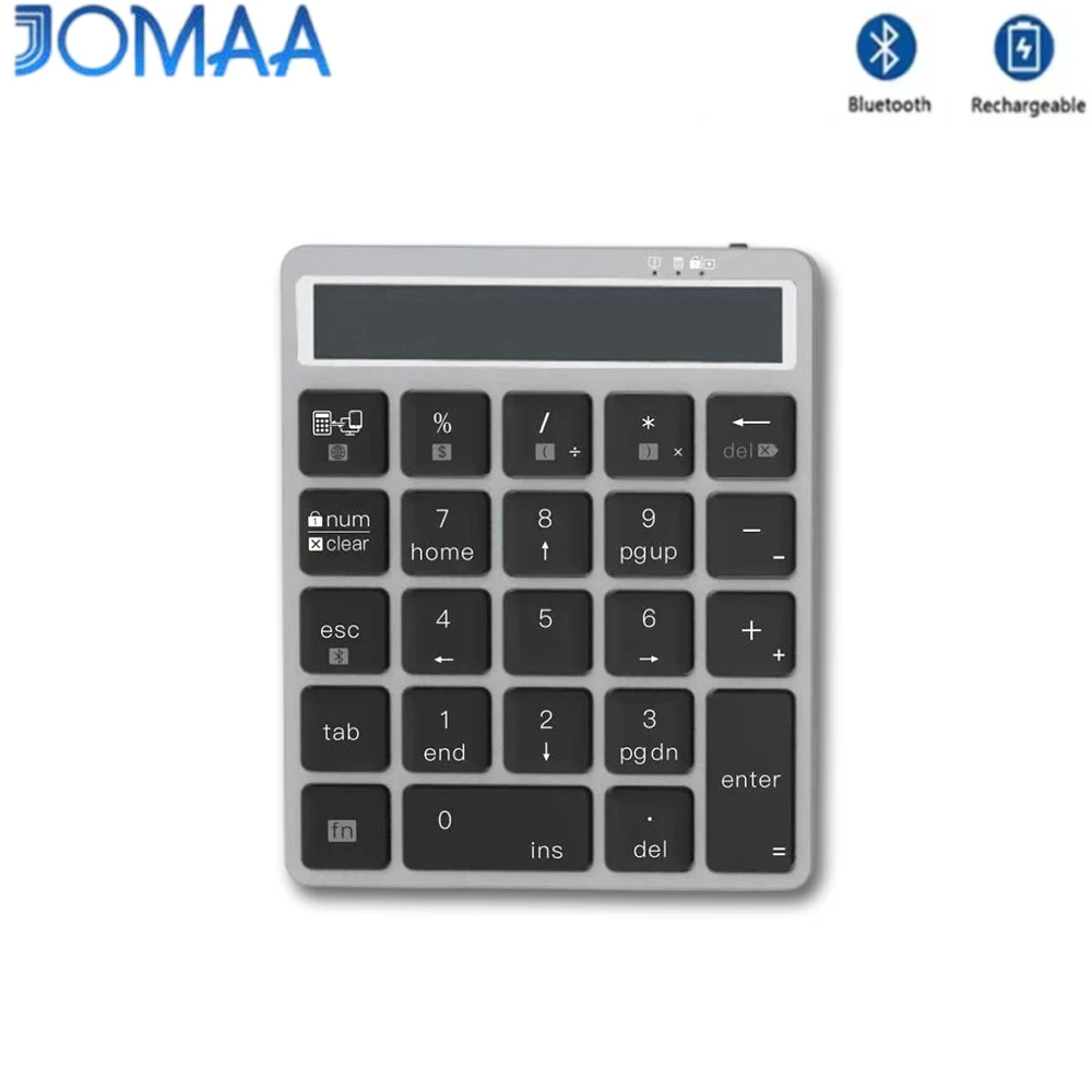 JOMAA Bluetooth Number Pad with Display Calculator 23 Keys Mini Wireless Numeric Keypad for Laptop Macbook Mac Surface