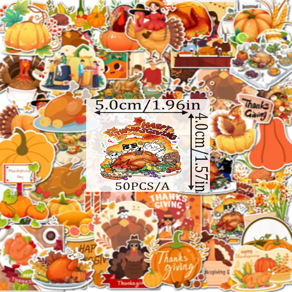 50Pcs Thanksgiving Turkey Graffiti Stickers Cross-border Cartoon Festival Animal DIY Skateboard Luggage Stickers Waterproof view 6