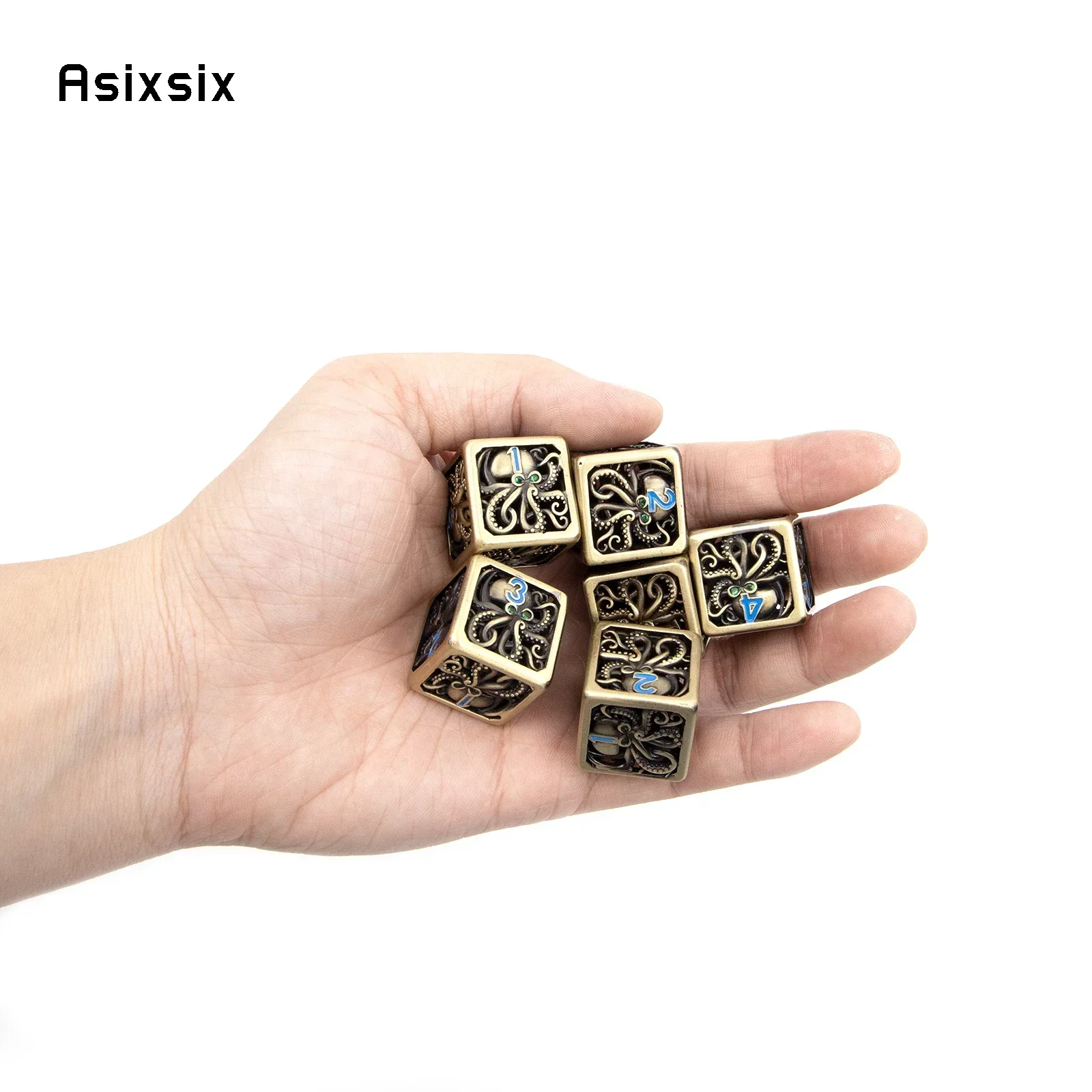 Metal Dice, Perfect For Tabletop Rpgs And Card Games 6 Pcs Yellow Blue Squid Metal Dice Hollow Metal Polyhedral Dice Set Suitabl