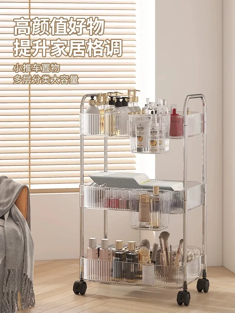 

Transparent Storage Rack Trolley Acrylic Multi Layer Rolling Cart Living Room Snack Mobile Rack Shelf Acrylic Makeup Bookshelf