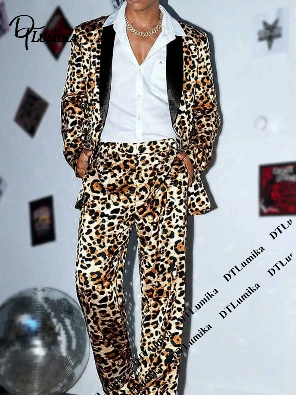 

Tailored Fit Leopard Print Two Pieces Suit Attire for Men, Jacket Pants Formal Party Prom Suit Set, XXS-7XL Men's Pageant Tuxedo