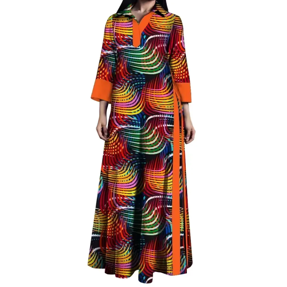Casual Women African Print Cotton Long Maxi Dashiki Robe Africaine Ankara Dresses Plus Size Long Sleeves Custom Made