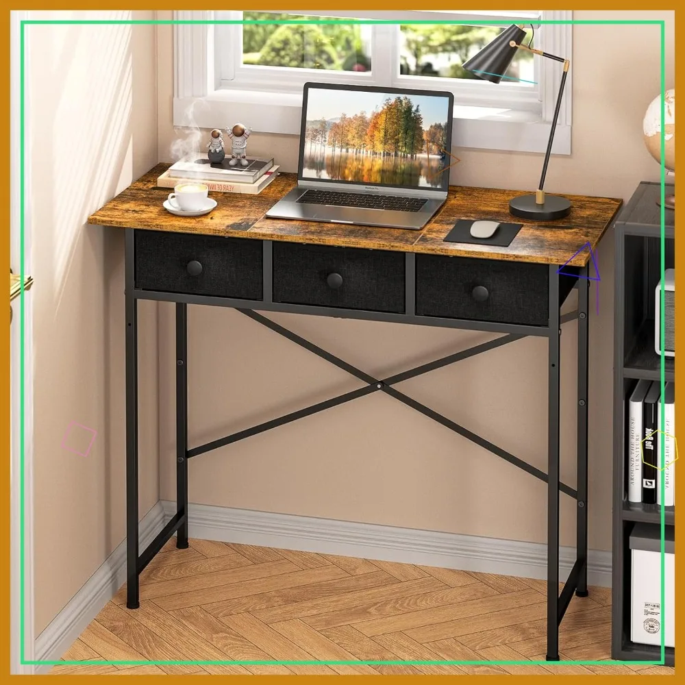 

Компактный письменный стол 37,2 дюйма с 3 ящиками для спальни, домашнего офиса, общежития, детской комнаты, цвет: деревенский коричневый