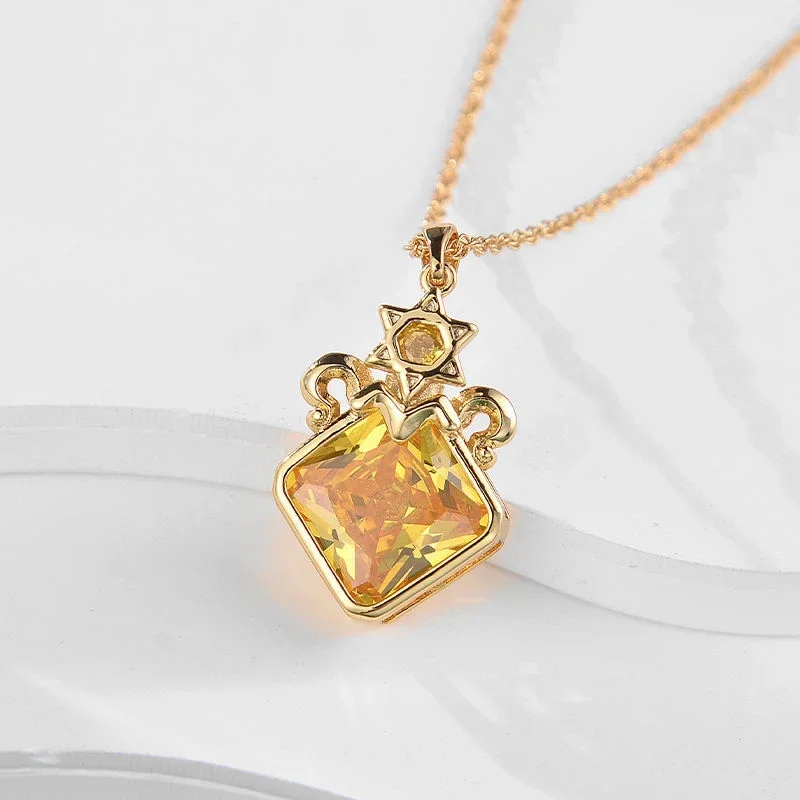 

Game Impact Game Activates Constellation Material Characters's Stella Fortuna Cosplay 18K Gold Necklace Yellow Zircon Pendant