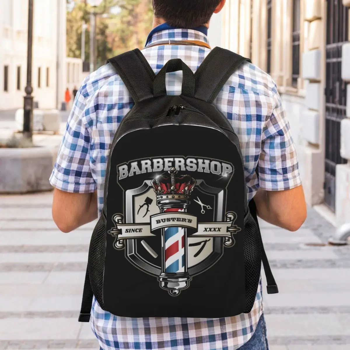 3D Print Barber Pole And Crown Backpacks Vintage Barbershop School College Travel Bags Men Women Bookbag Fits 15 Inch Laptop