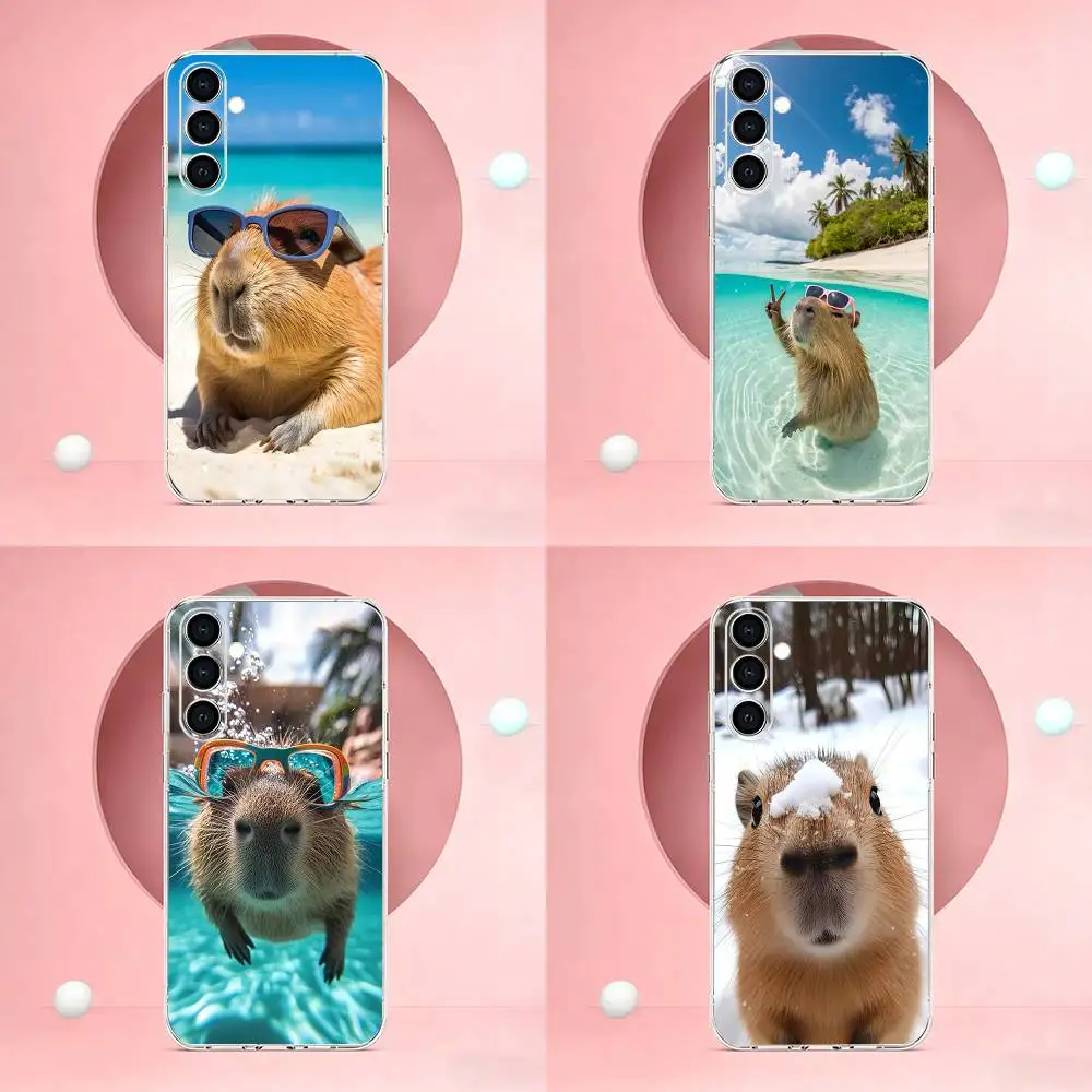 C-Cute C-Capybara Print  Phone Case For Samsung Transparent Soft TPU Case A73,A72,A71,A70,A53,A52,A51