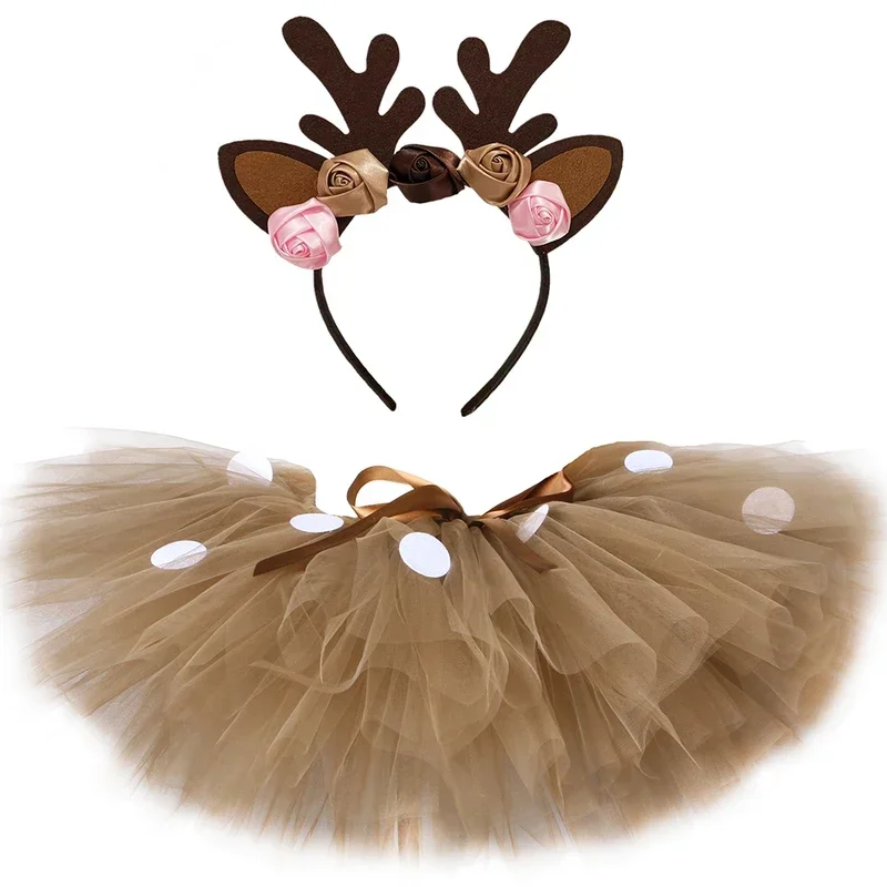 Brown Girls Deer Skirt Outfits Fluffy Baby Girl Party Dance Tutu Skirts For Kids Halloween Christmas Elk Reindeer Costu MN1