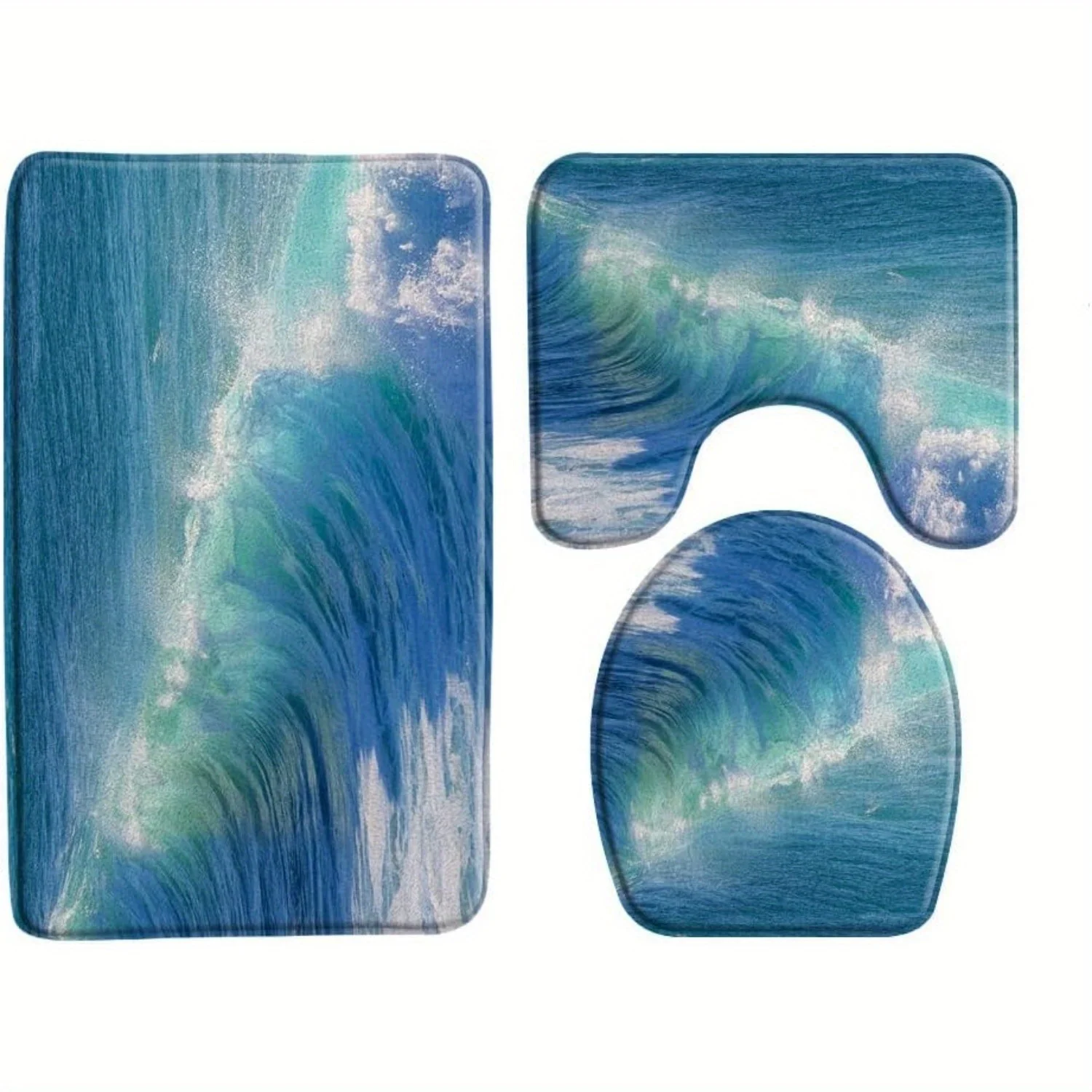 RV Ocean Sea Water Bath Mats Bathroom Rug 3pcs Set Seabed Animal Fish Non-Slip U-Shaped Pad Toilet Bath Decor Sets