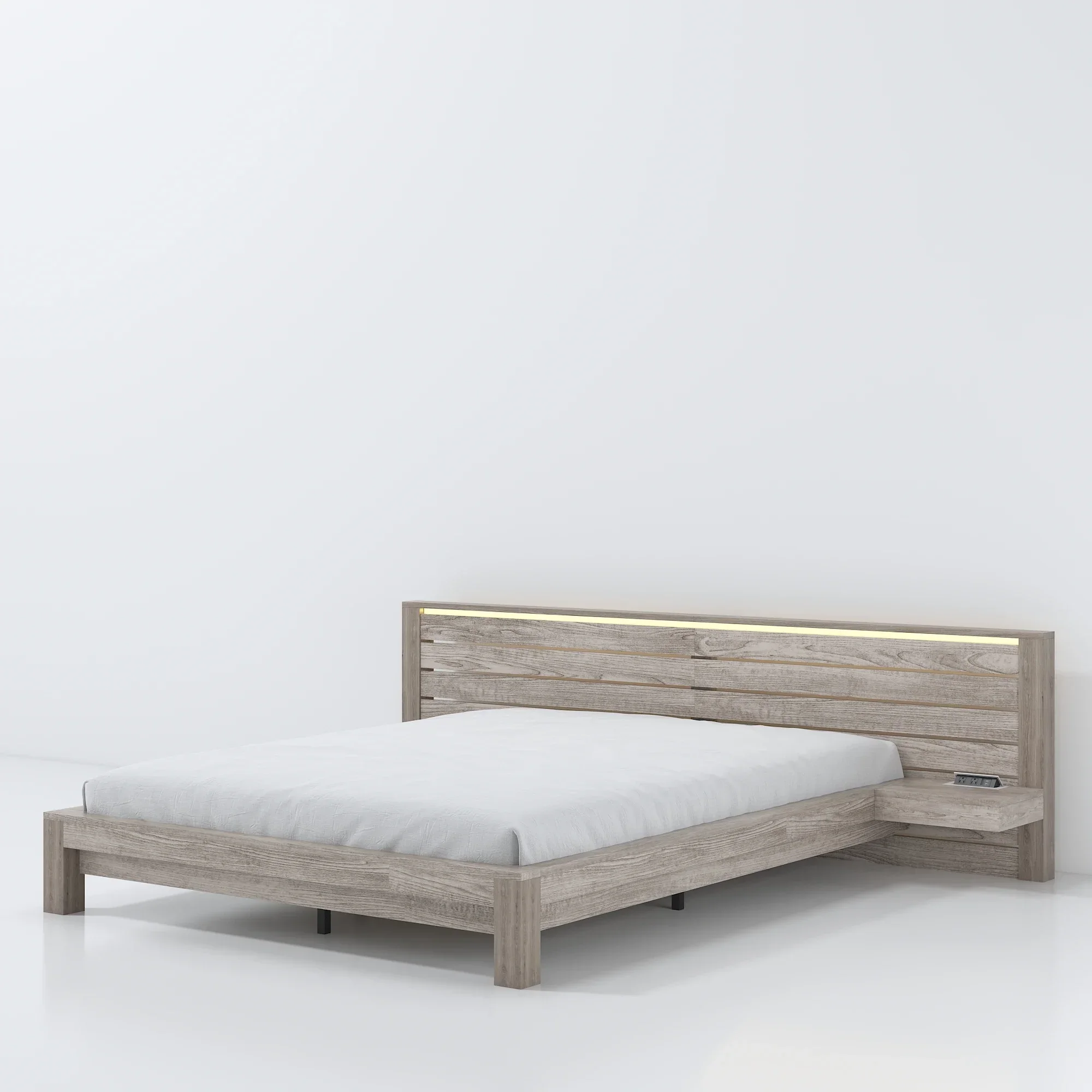 Popular contestant practical Modern Bedrooms Sets Full King Queen Size Led Headboard Wood Bed Frame With Charging Station