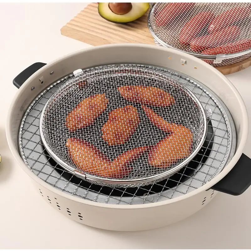 

304 Stainless Steel Airfryer Basket Quickly Drain Oil Rust-proof Draining Basket Safety Multi-functional Baking Basket