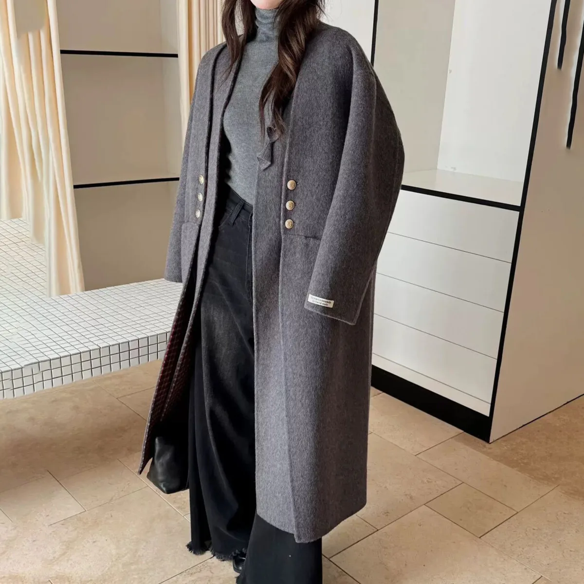 BJTZ 2025 معطف نسائي جديد من الصوف ذو طبقات مصمم خصيصًا معطف شتوي غير رسمي أنيق وبسيط ومريح #2