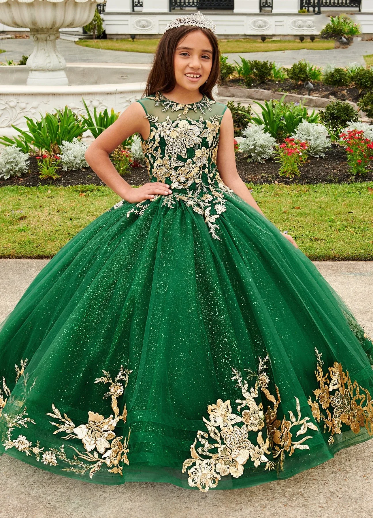 Vestidos Mini Quinceanera verdes para bebês, vestido de baile, Scoop Tulle Appliques, Vestidos Flower Girl para casamentos, Vestidos Mexicanos Pageant