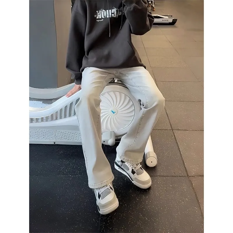 

Мужские джинсы-клеш с прямым кроем и подкладкой, в стиле ретро-американский кэжуал, из денима, для молодежи