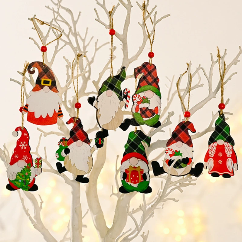 Navidad 2022 Painted Wooden Pendant Gnome Christmas Tree Ornaments Christmas Decoration for Home New Year 2023 Decor