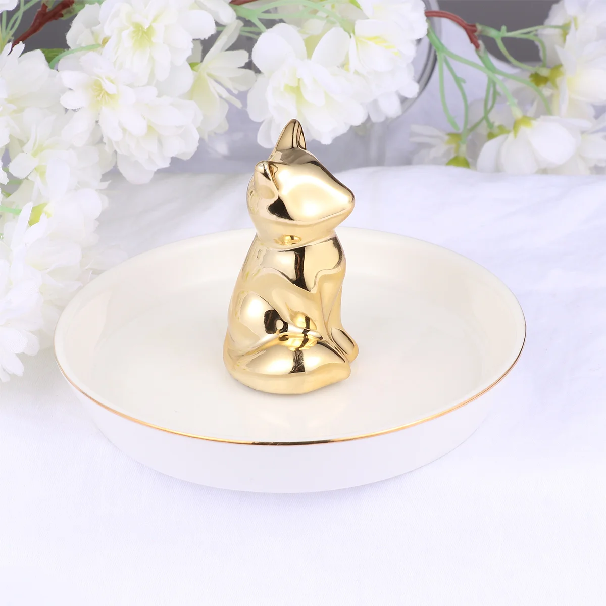 2 Pcs Ring Ceramic Jewelry Dish Wedding Holder Tray for Jewellery White Organizer