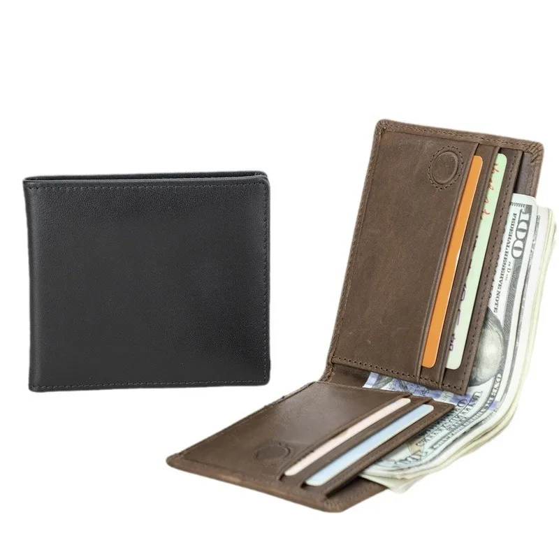 British Style Head Layer Cowhide Half Fold Horizontal Card Bag Strong Magnetic Button Leisure Ultra Thin Men's Wallet Men Wallet