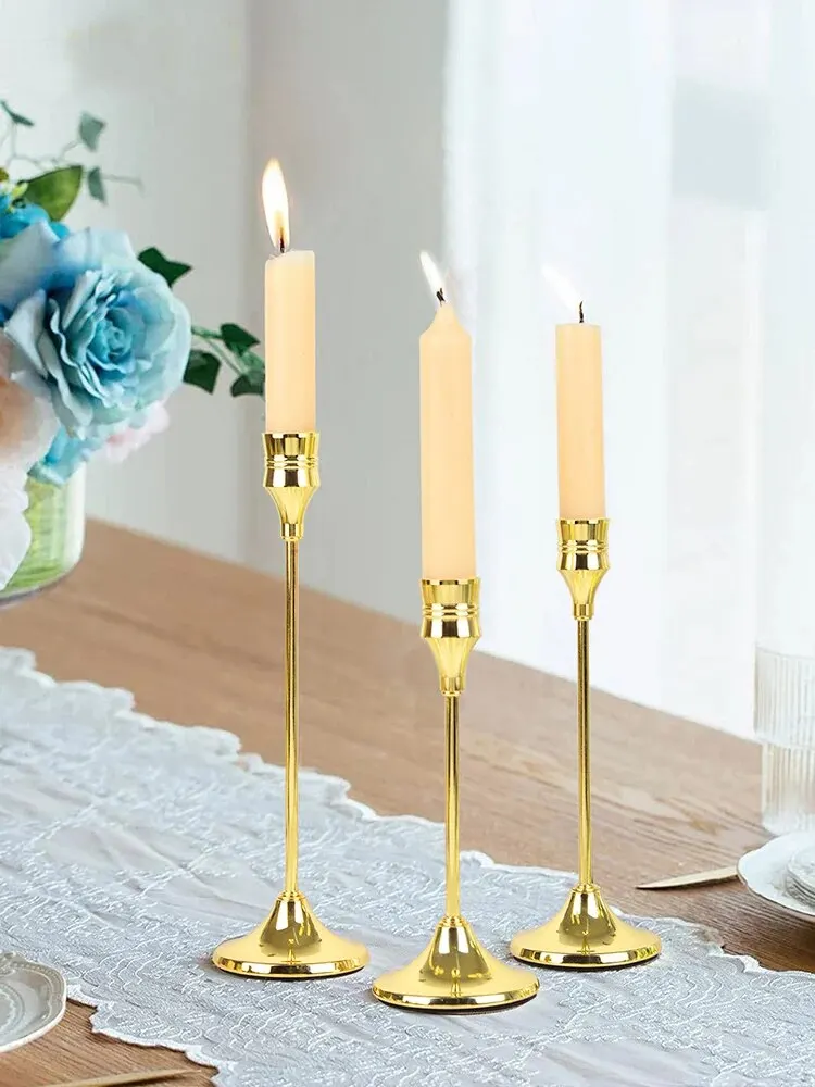 3 Pieces of Metal Iron Electroplated Candlesticks, European Style Wedding Candlelight, Dinner Table Candlestick Accessories