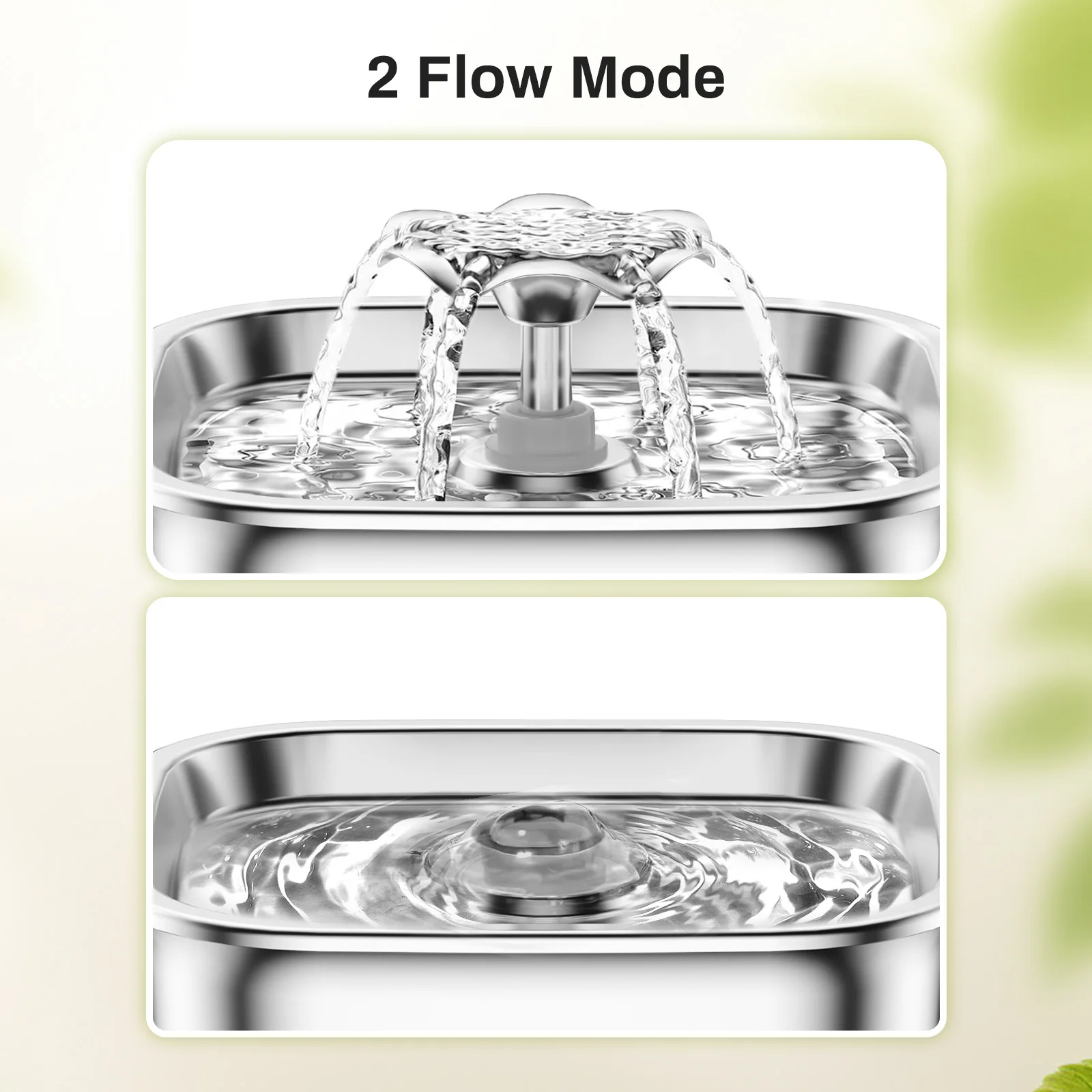 2.6L Automatic Cat Water Fountain Stainless Steel Pet Water Feeder Dog Water Fountain with window 2 Flow Mode （No 5V 1A Plug）