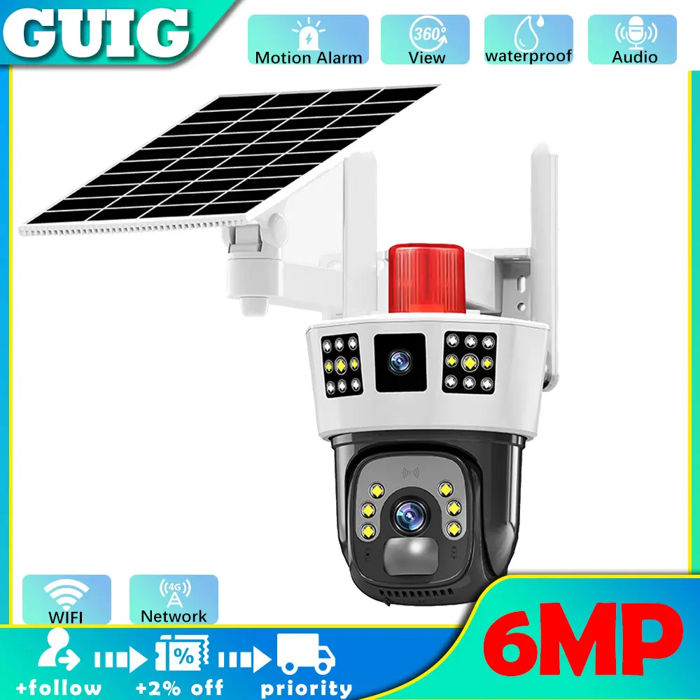 

6MP 4G/WIFI PTZ IP rotation solar camera IP66 waterproof PIR human body motion detection two-way audio night vision solar camera