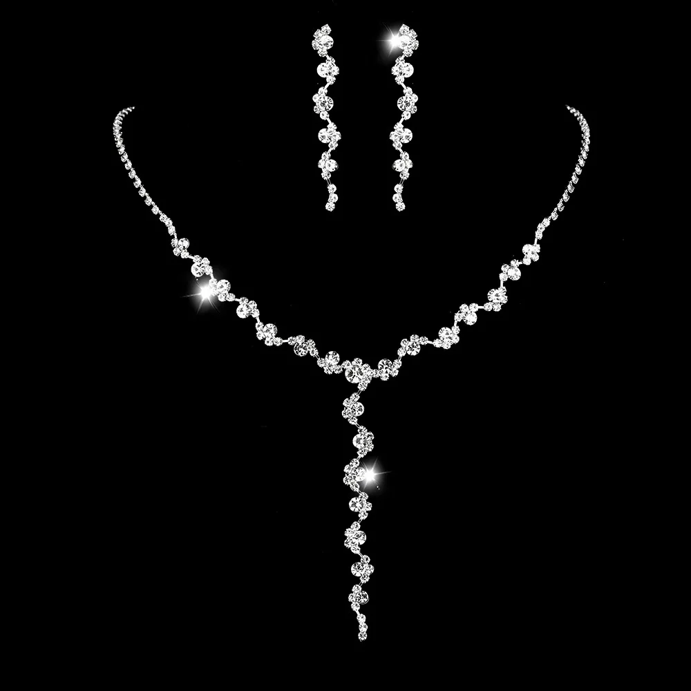 TREAZY Shiny Rhinestones Crystal Bridal Jewelry for Women Long Drop Necklace Earrings Sets Fashion Wedding Jewelry Sets Gift