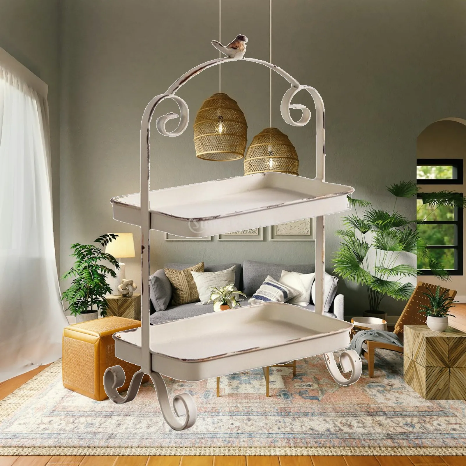 Two-Tier Storage Basket Space Saving Desktop Organizer with Trays Double Tier Bird Cage Display Stand Stable for Dessert Table