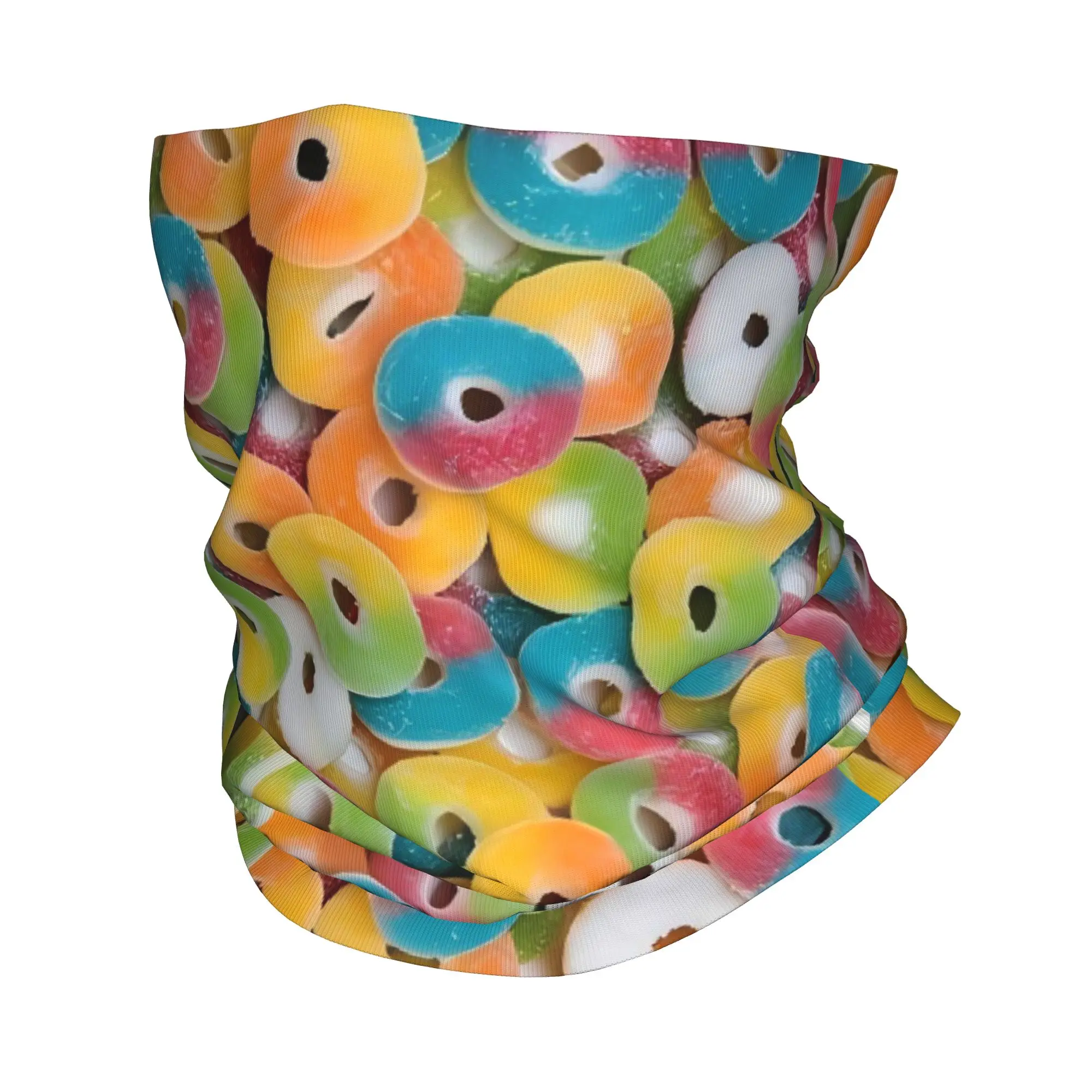 Pañuelo de cuello colorido con diseño de gomitas en forma de anillo, multiusos, para club, comida, senderismo, invierno, para adultos