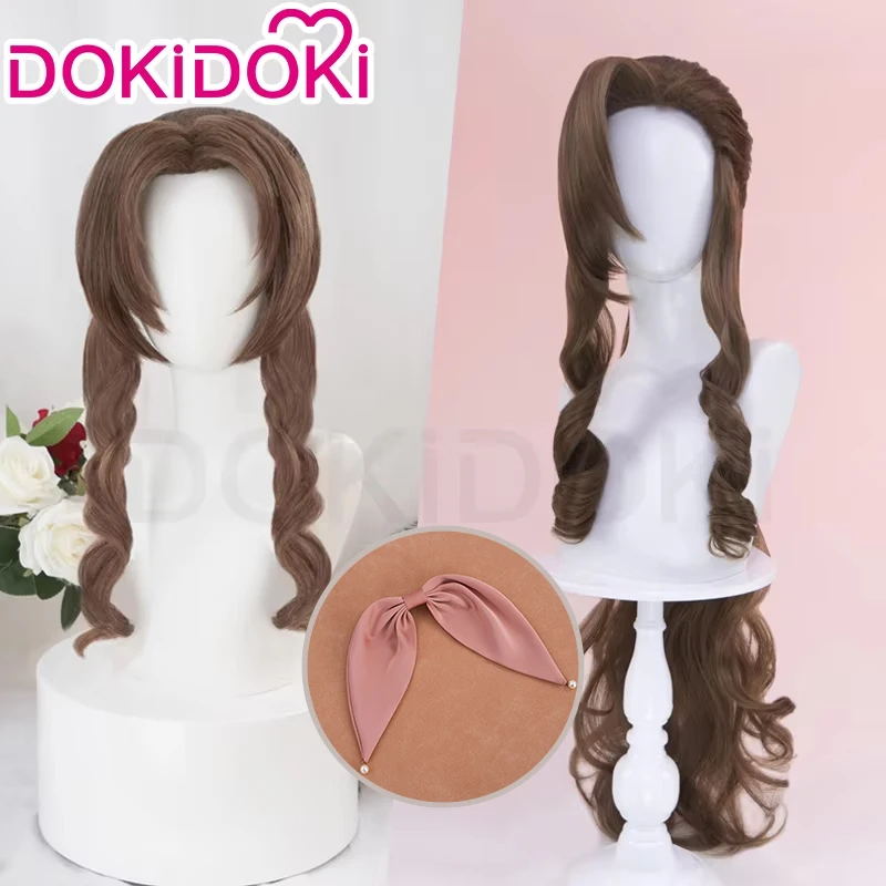 IN STOCK Aerith Cosplay Wig Game FF DokiDoki Women Blonde Long Hair Aerith Gainsborough Cosplay Headdress Free Wig Cap