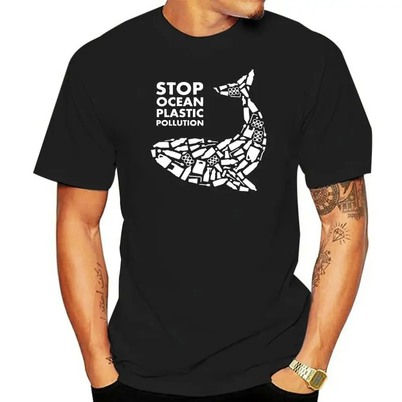 Stop Ocean Plastic Pollution Mens T-Shirt Global Warming Whale Environmental Top 2022 Hip Hop Men T Shirt