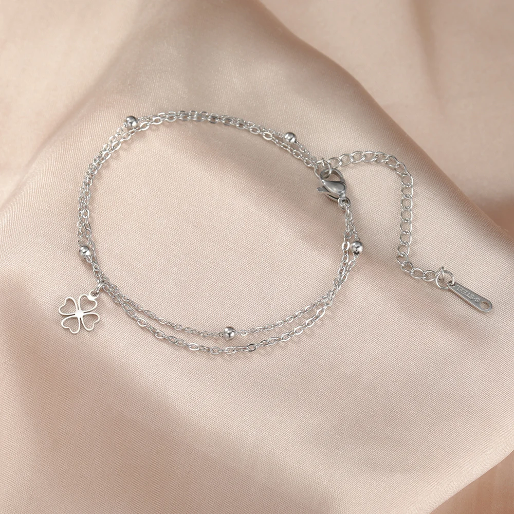 Dawapara Viel Glück Kleeblatt Armband Vierblättriges Kleeblatt Charms Schlangenkette 17 cm Armband Edelstahl Paar Schmuck – Detail 14