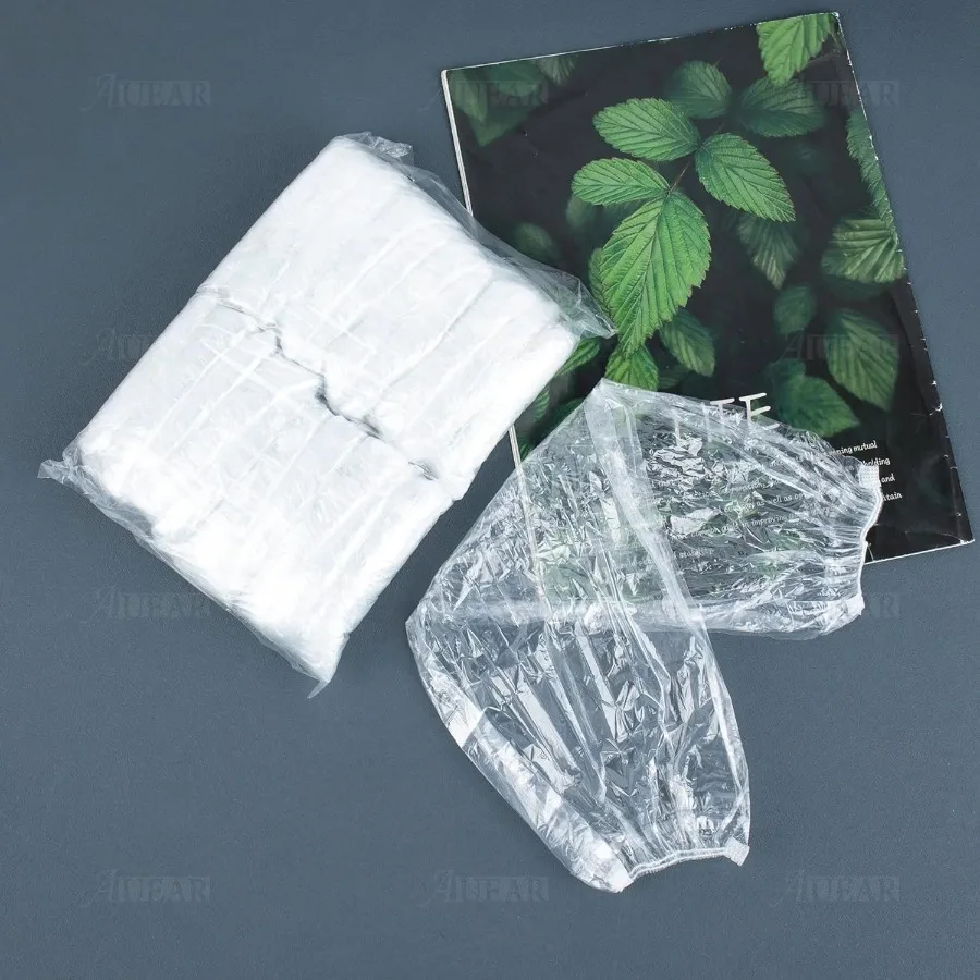 일회용 팔 슬리브 커버 플라스틱 오버 슬리브 보호대 PE 슬리브 커버 DIY 공예용 팔 보호 탄성 밴드 포함