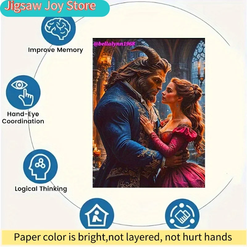 Disney-puzzel, doe-het-zelf-papierpuzzel, romantische scène van Belle en het Beest, Belle en het Beest, verdikt wit kaartmateriaal, geschikt voor
