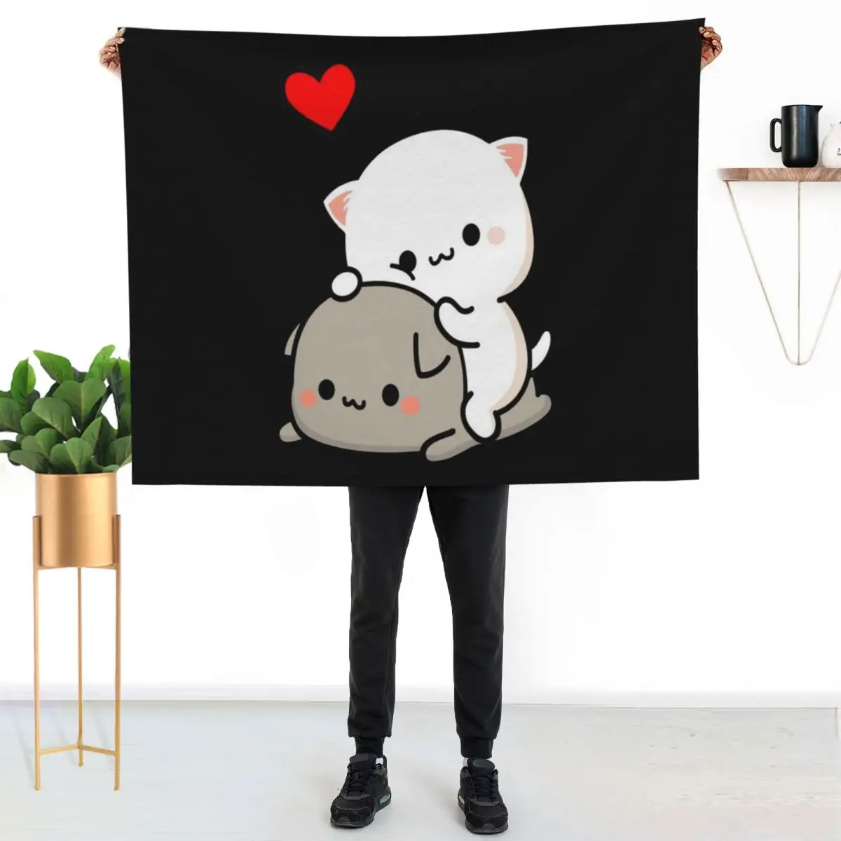 Peach Cat and Goma Love is the Answer Throw Blanket Fluffy Cozy Throw Blanket for Home Decor