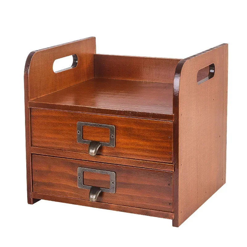 

Durable Wood Retro Organizer Box Desktop Vanity Cosmetics and Jewelry Storage System Multifunctional Desk File Drawer