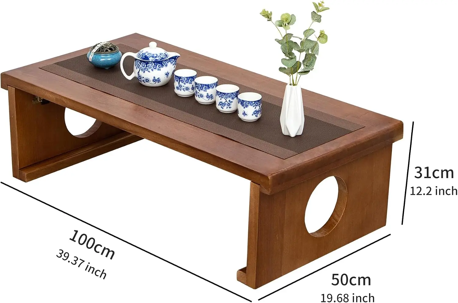Foldable Japanese Coffee Table Low Floor Sitting Desk Minimalist Wood Tatami Dining Surface Living Room Natural Brown