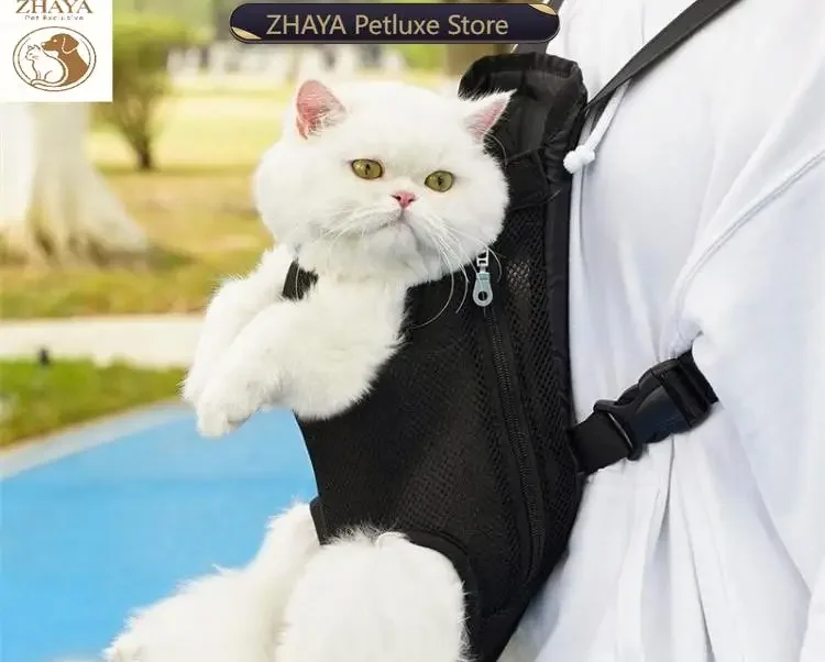 ZHAYA Front Cat Carrier Backpack Breathable Escape Proof Anxiety Relief Portable Adjustable Padded Mesh for Cats and Dogs