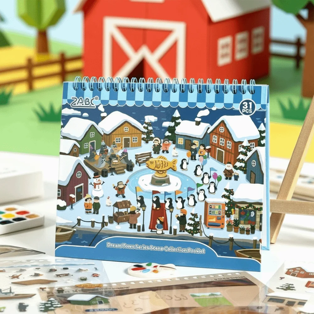 Kawaii Design 3D Scenery Stickers Spiral Bound Pre Cut Stickers Miniature Scene Sticker Cartoon Pattern Repositionable