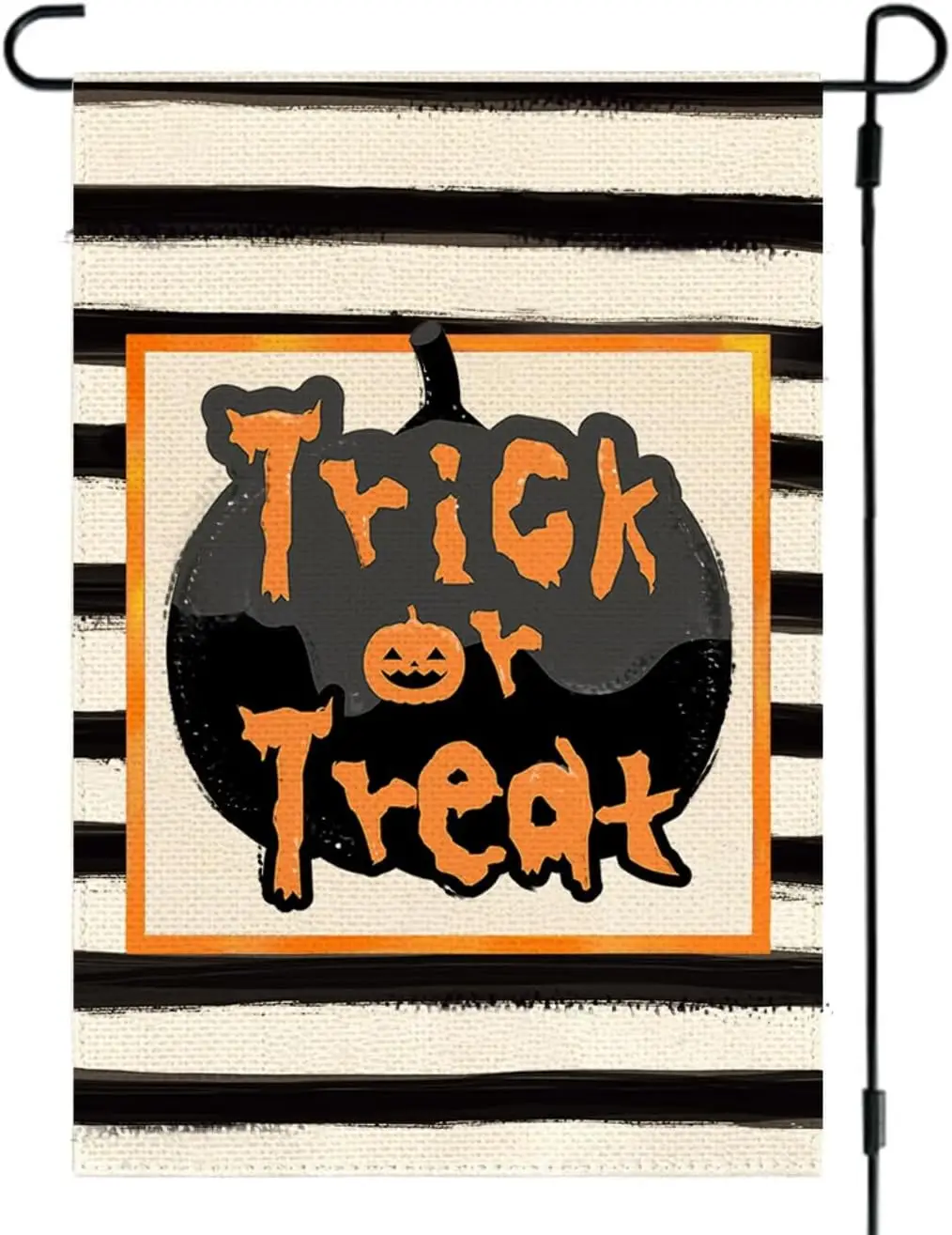 RABUSOFA Trick or Treat Halloween Garden Flag 12x18 Inch Burlap Double Sided, Pumpkin Striped Outdoor Halloween Decorations Holi