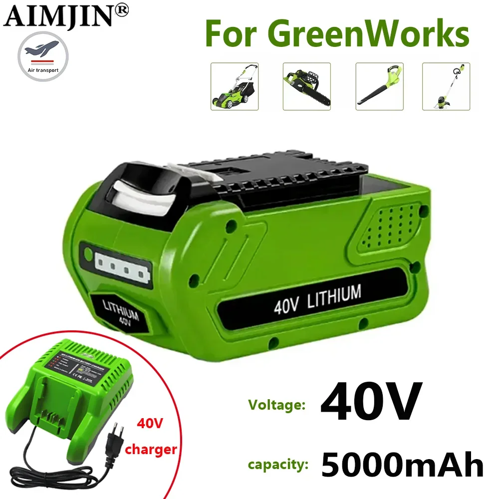 

For GreenWorks 40V Replacement Battery 29462 29472 40V 5000mAh Tools Lithium ion Rechargeable Battery 22272 20292 22332